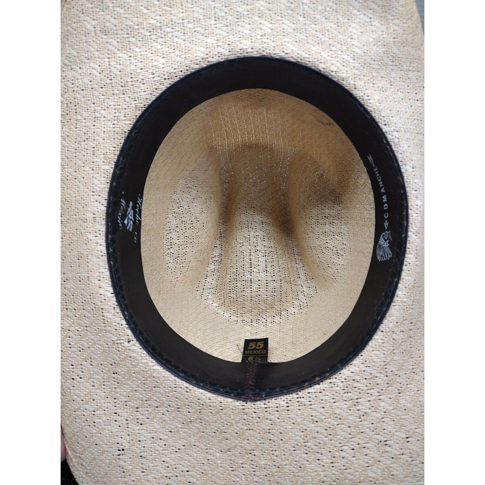 Vintage Texas Style Comanche Straw Cowboy Hat with Feathers USA 6 7/8 MX 55 80's - Picture 9 of 12